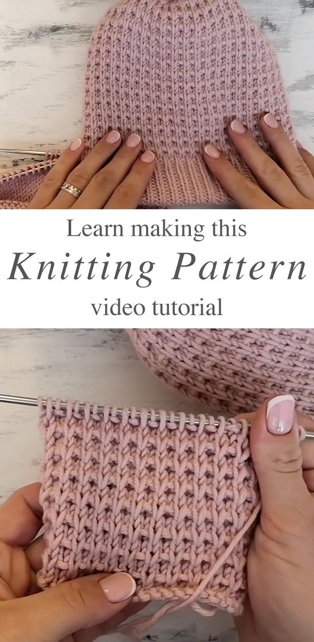 someone is knitting a knitted hat with the words learn making this knitting pattern