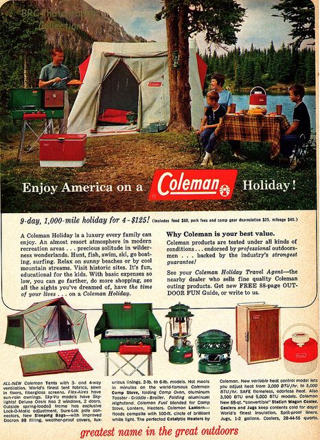 an old advertisement for colemanon's camping equipment