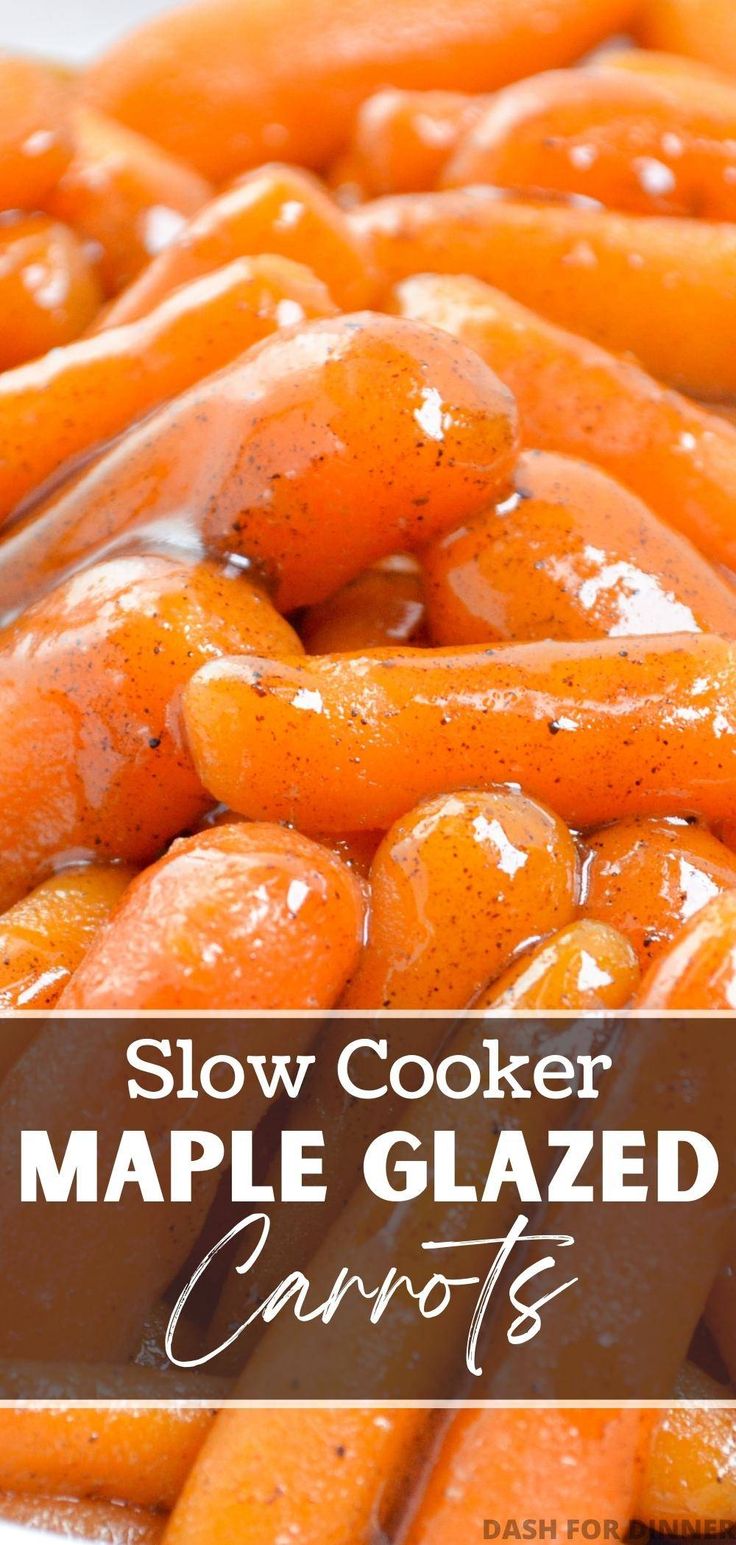 slow cooker maple glazed carrots with text overlay