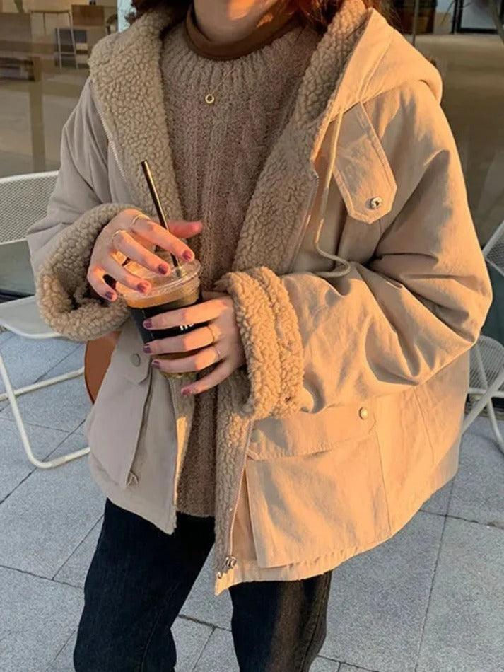 Preppy Reversible Lambswool Hooded Jacket - AnotherChill Kawaii Jacket, Preppy Mode, Girls Outwear, Oversized Parka, Parka Women, Womens Parka, Oversized Jacket, Winter Jackets Women, Solid Clothes