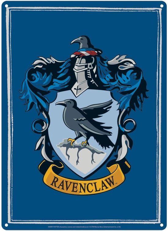 the ravenclaw crest on a blue background