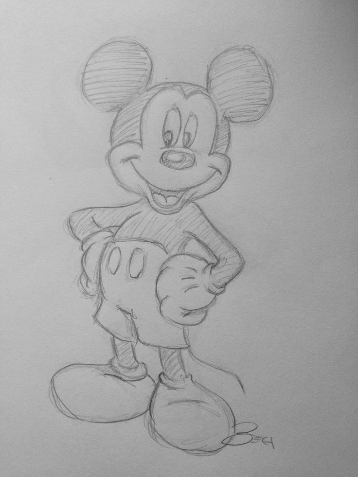 a pencil drawing of mickey mouse