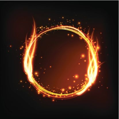 an orange circle with sparkles in the middle on a black background, surrounded by bright lights