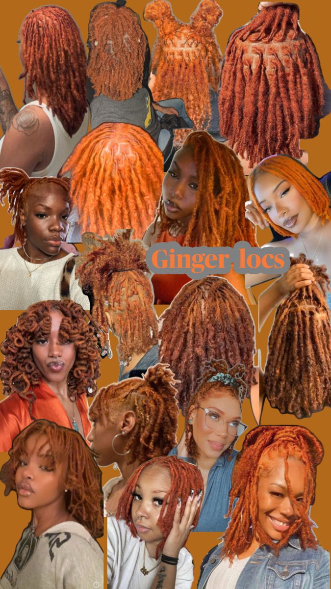 Ginger locs Dyed Locs Styles, Black Ginger Hairstyles, Ginger Locs Hairstyles, Short Locs Dyed, Colored Locs Ideas, Dyes Locs, Short Locs Color Ideas, Ginger Dyed Locs, Ginger Hair Dreads