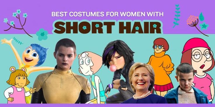 cartoon characters with short hair and the words best costumes for women with short hair on them