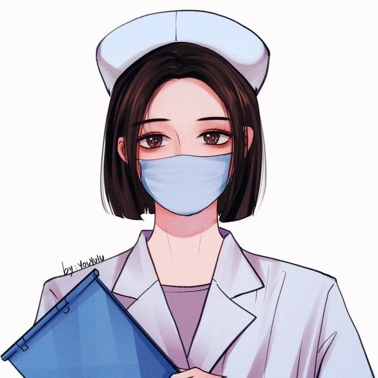 a woman wearing a surgical mask and holding a folder