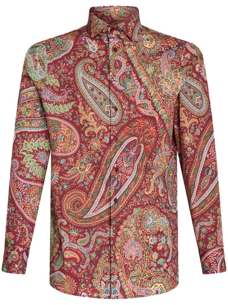 rust red stretch-cotton paisley print classic collar front button fastening long sleeves straight hem Mens Paisley Shirts, Red Shirt Men, Etro Paisley, Paisley Shirt, Fashion Shirts, Mens Spring Fashion, Men Spring, Red Shirt, Collar Shirts