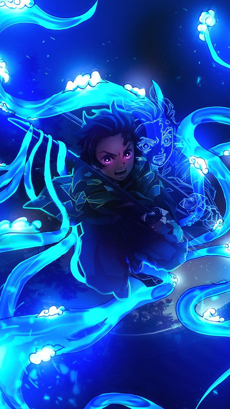 an animated character floating in the air surrounded by blue lights