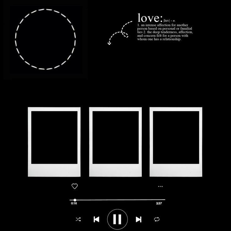 an image of three white frames on a black background with the words love above them