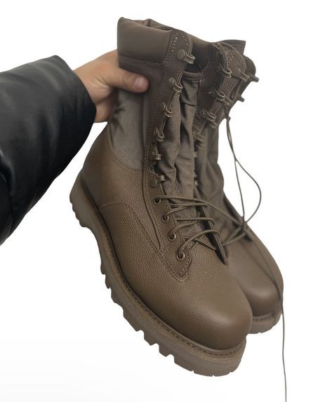 ⌖Military Issue  ⌖Brown Laces  ⌖ Leather lower and Nylon upper  ⌖Non Steel Toe Khaki Combat Style Lace-up Hiking Boots, Khaki Combat Hiking Boots With Reinforced Toe, Khaki Combat Work Boots With Reinforced Toe, Brown Combat Style Hiking Boots, Tactical Khaki Combat Boots With Round Toe, Khaki Military Combat Boots For Outdoor Activities, Brown Combat Boots For Outdoor Activities, Khaki Leather Combat Boots For Outdoor, Combat Style Khaki Hiking Boots For Outdoor Work