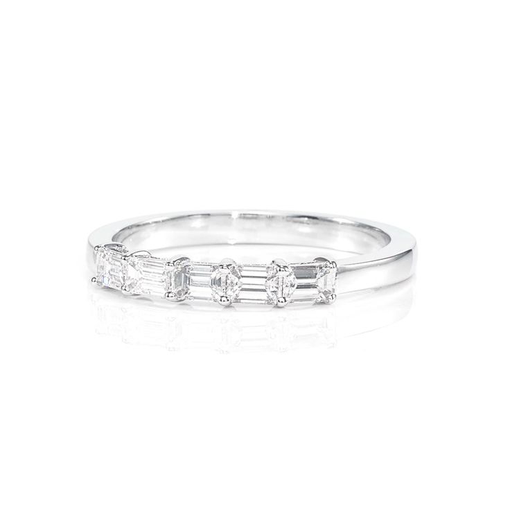 SA1061-11 Modern Emerald Cut Half Eternity Diamond Ring, Classic Emerald Cut Half Eternity Rings, Classic Promise Diamond Ring With Baguette Diamonds, Classic Promise Rings With Baguette Diamonds, Elegant Emerald Cut Half Eternity Ring, Timeless Square Cut Baguette Diamond Rings, Radiant Cut Half Eternity Diamond Ring For Formal Occasions, Formal Radiant Cut Ring With Half Eternity, Formal Radiant Cut Half Eternity Ring