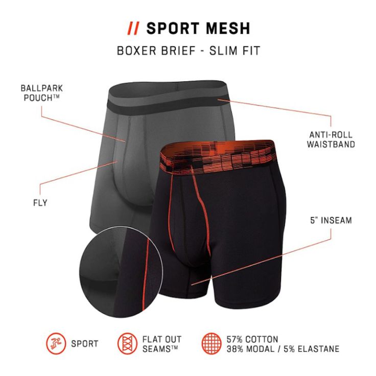 Our Sports Mesh Boxer Brief 2 Pack Set, is the perfect choice for active individuals who prioritize both comfort and performance. The supportive design provides a comfortable and secure fit, allowing for unrestricted movement and maximum comfort. Features: Machine wash Men’s boxer briefs 2 pack: Bold, bright, and brilliantly comfortable, this pack of 2 boxer briefs is underwear for men with a sense of style and a need for everyday comfort. Slim fit: Ideal for layering, the form-fitting boxer briefs are made from super soft fabric and designed with no fly and a 5” seam for a comfortable no-fuss fit. Ballpark support: Our boxer briefs come equipped with the patented BallPark Pouch to reduce friction and keep your man-parts in place with breathable mesh panels for chafe-free comfort. Size cha Sporty Fitted Multi-pack Activewear, Breathable Sporty Boxer Briefs For Sports Events, Functional Sports Multi-pack Boxer Briefs, Functional Multi-pack Sports Boxer Briefs, Sporty Compression Multi-pack Boxer Briefs, Sporty Micro-elastic Anti-odor Boxer Briefs, Sweat Resistant Black Boxer Briefs For Sports Events, Functional Nylon Boxer Briefs For Training, Functional Sweat Resistant Boxer Briefs For Sports