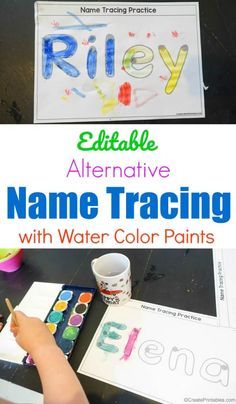 the name trace with watercolor paints is an easy way to teach kids how to write and