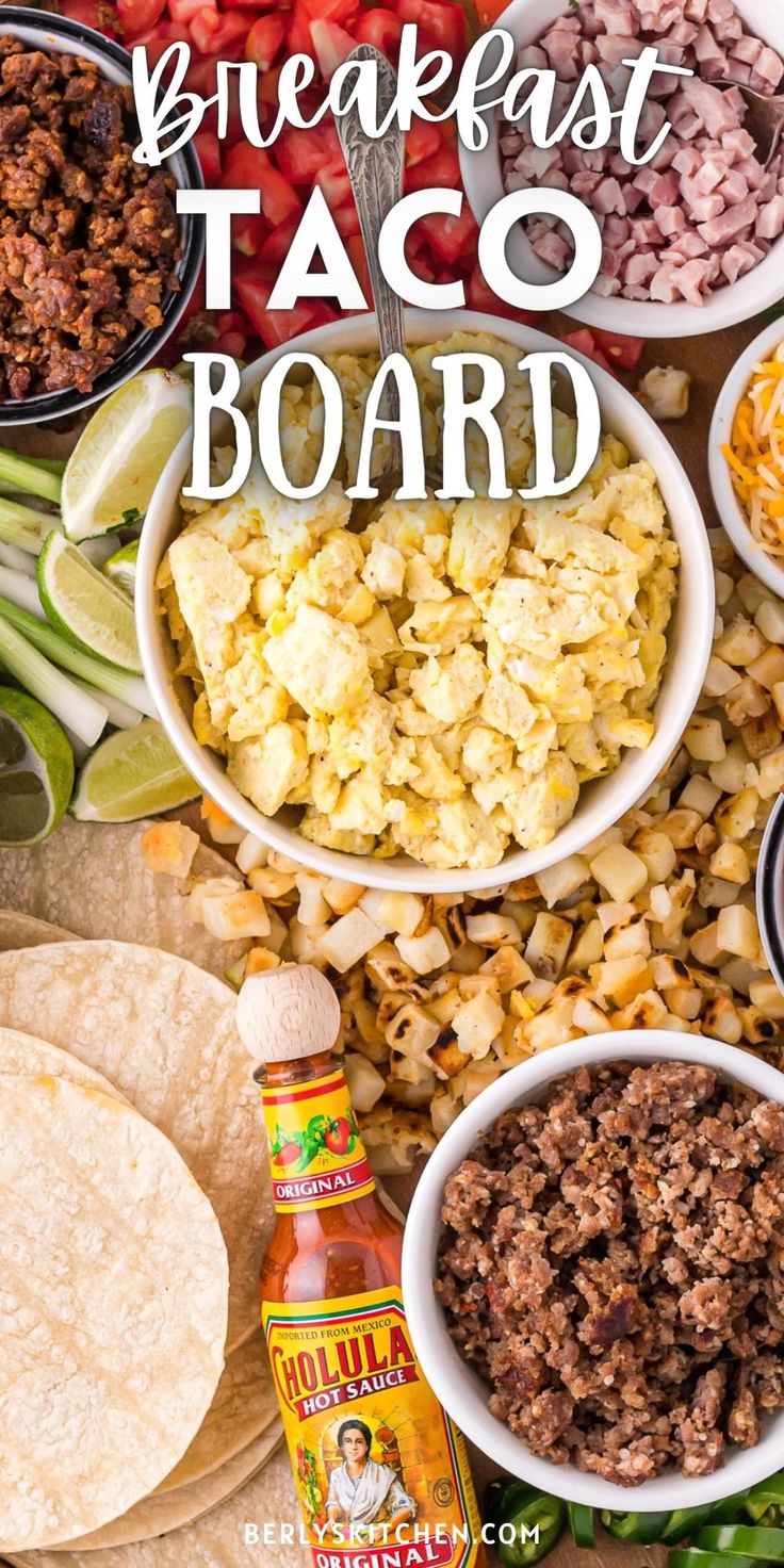 the ultimate breakfast taco board is ready to be eaten