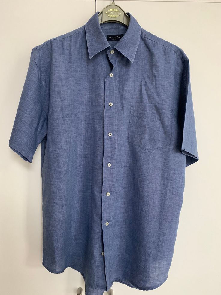 MASSIMO DUTTI COLLEZIONE  pale blue short sleeve linen shirt Size on label: 42  US/UK: 16 EUR: 42 Short Sleeve Linen Shirt, Massimo Dutti, Blue Shorts, Pale Blue, Linen Shirt, The Netherlands, Denim Button Up, Netherlands, Button Up Shirts