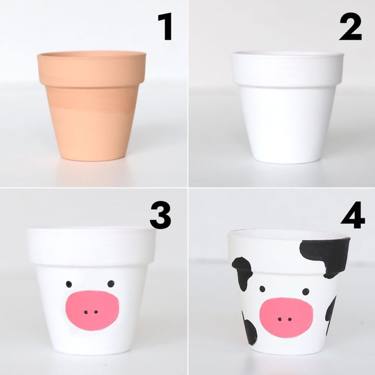 four different types of cups with animals painted on the sides and numbers in each cup