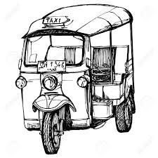 a black and white drawing of a motorcycle with a taxi sign on the front wheel