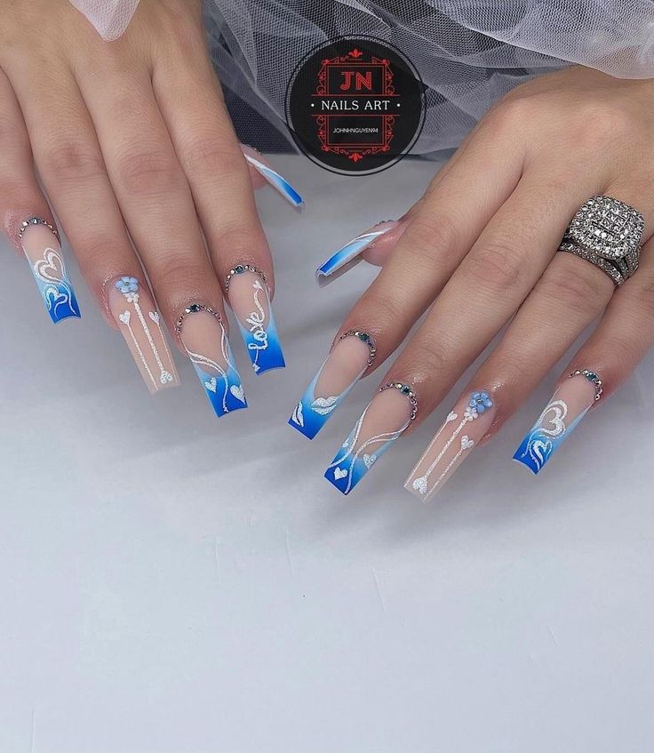 Wow Nails, Formal Nails, Blue Acrylic Nails, Baddie Nails, Stylish Nails Designs, Colored Acrylic Nails, Nails Design With Rhinestones, Dope Nail Designs, Short Square Acrylic Nails