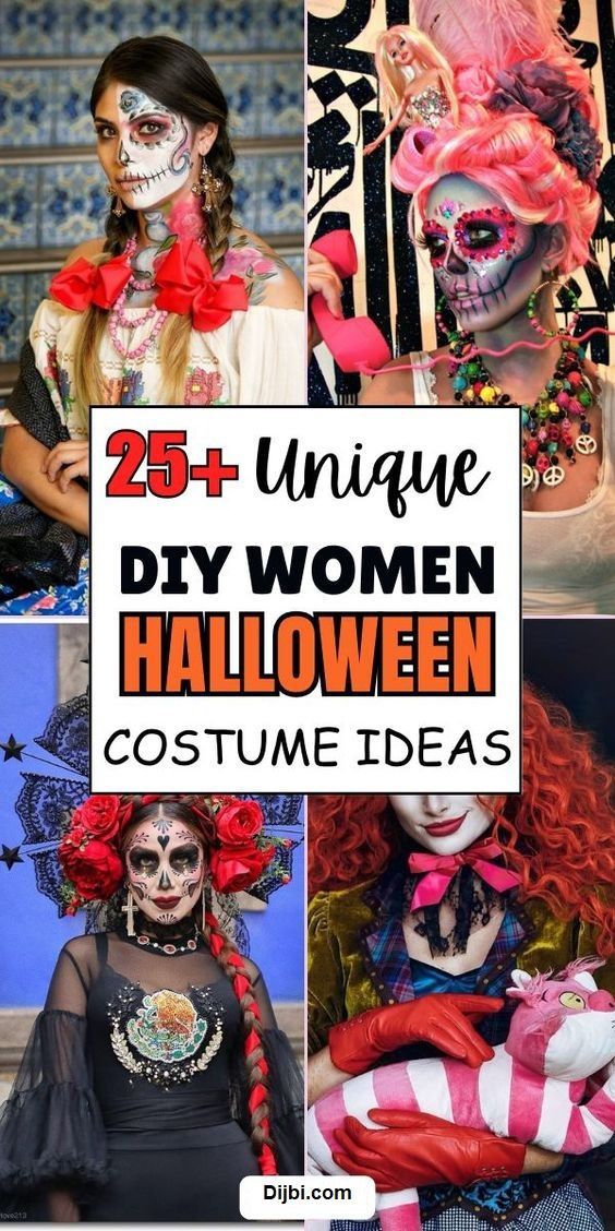 25 unique diy women halloween costume ideas with text overlay that reads 25 unique diy women halloween costumes