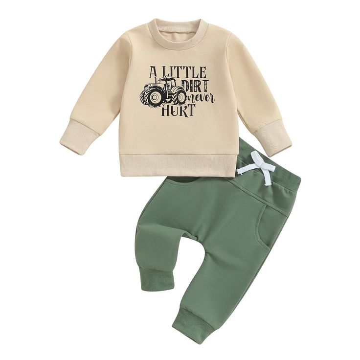 PRICES MAY VARY. QUALITY MATERIAL: Toddler Baby Girl Boy Fall Winter Clothes Funny Letters Sweatshirt Pullover Tops Pants Set ,The cute toddler boy autumn outfit is made of 70% cotton, 22% polyester, and 8% elastane, soft and skin-friendly, elastic, absorbing sweat and breathable. DESIGNS: Baby boy clothes, long sleeve, letter, tractor print, round neck sweatshirts, matching with solid color elastic waist long pants, bright colors make the baby look cute and lovely.Newborn coming home outfit,Bab Fall Boys Outfits, Boy Clothes Style, Baby Boy Fall Outfits 6 Months, Baby Boy Carhartt Outfits, Toddler Boy Outfits Country, Baby Boy Outfits Newborn, Baby Boy Fall Outfits 3-6 Months, Child Outfits, Tractor Print