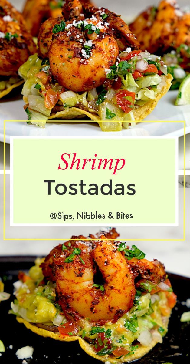 shrimp tostadas are served on corn tortillas