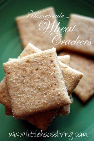 homemade wheat crackers on a green plate