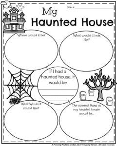 a halloween themed worksheet for students to practice reading and writing about the house