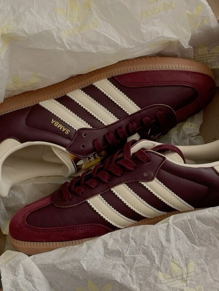 Burgundy Sambas, Samba Burgundy, Dark Red Sneakers, Burgundy Adidas, Maroon Shoes, Samba Shoes, Men's Adidas (men), Pretty Shoes Sneakers, Burgundy Shoes