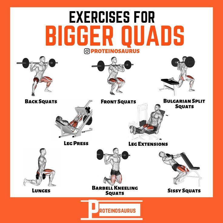 the exercises for bigger quads are shown on an orange background with black and white lettering