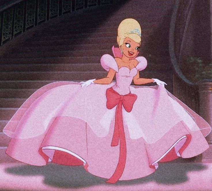 the princess in her pink dress is sitting on some stairs