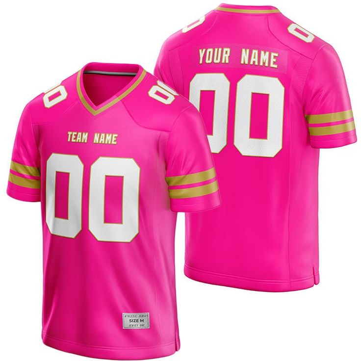 Custom Football Jersey Deep Pink Gold Jersey One Pink Football Jersey, Pink Football, Football Uniform, Contact Page, Flag Football, Custom Football, Name Logo, Deep Pink, Football Jersey