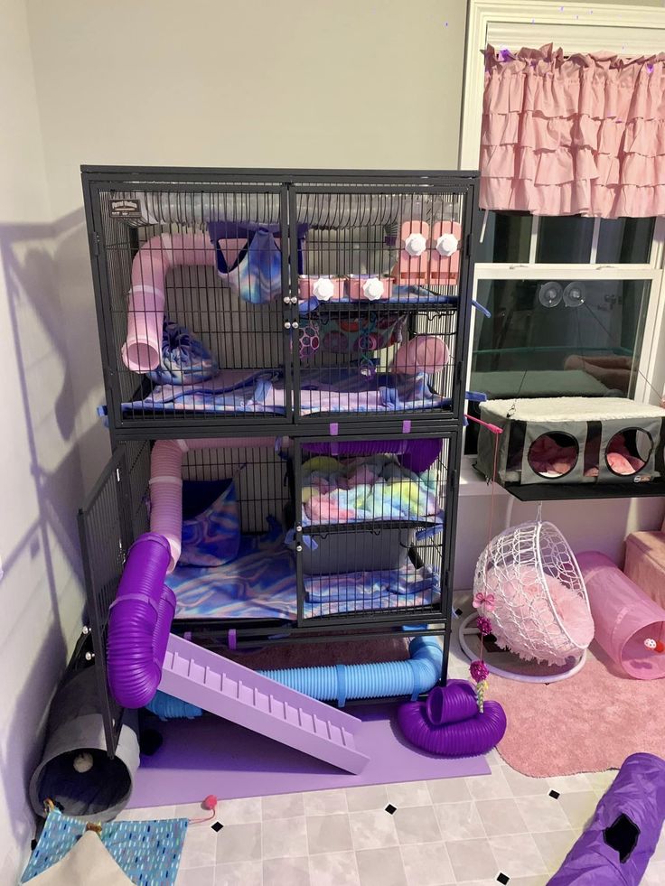 a room filled with lots of pink and purple items