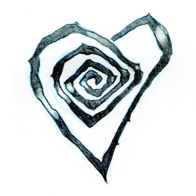 a drawing of a heart shaped object on a white paper with black lines in the middle