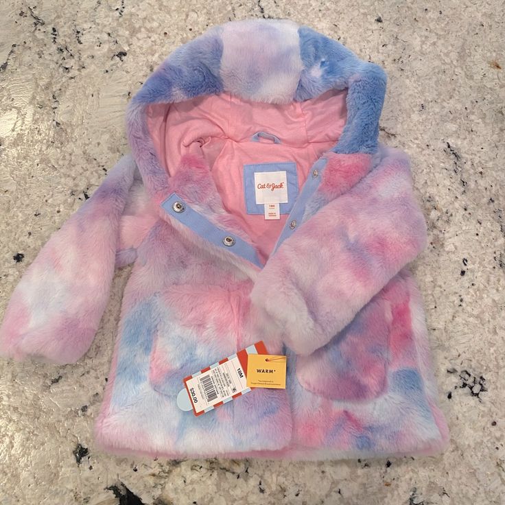 Fuzzy Fleece In Watercolor Pattern Pink, Blu, And Purples. Button Up, Hood Nwt Multicolor Fall Outerwear For Playtime, Cute Multicolor Outerwear For Playtime, Multicolor Long Sleeve Outerwear For Playtime, Playful Pink Winter Outerwear, Cat And Jack Target, Denim Sherpa Jacket, Blue Suit Jacket, Jean Jacket For Girls, Jack Green