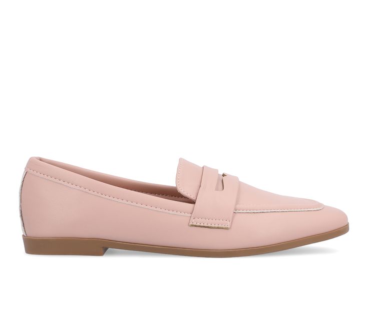 The Myeesha penny loafers from Journee Collection will have you walking around town in style and comfort. They have a beautiful soft luxe vegan leather, block heel, tapered square toe, and 4 mm Tru Comfort Foam™ padding for the perfect look and feel. An apron toe finishes the design for a vintage vibe. Soft Luxe Vegan Leather upper, Slip-on entry,1/2\ low block heel, Tapered Square toe, Tru Comfort Foam™ insole, Man-made outsole, Loafer Style | Women's Journee Collection Myeesha Penny Loafers in Pink Flat Heel Loafers For Office, Pink Round Toe Flats For Work, Classic Pink Loafers For Work, Classic Pink Loafers For Spring, Pink Spring Loafers For Formal Wear, Pink Casual Loafers For Office, Casual Pink Loafers For Office, Pink Formal Loafers For Spring, Pink Flat Heel Loafers For Workwear