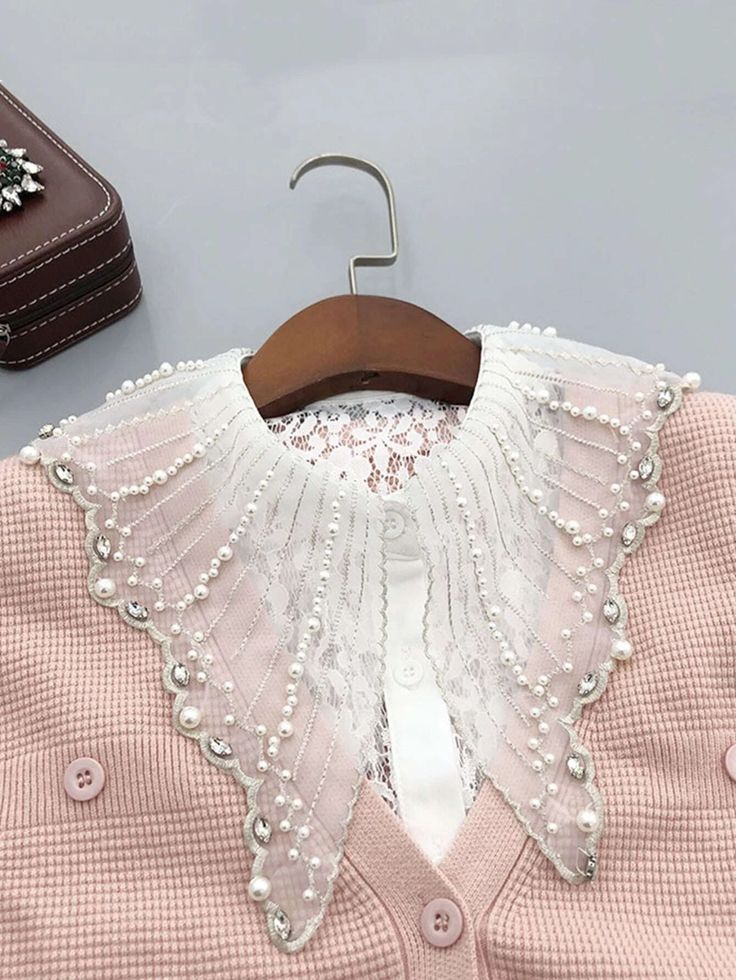 Shirt Collar Embellishment, Lace Collar Shirt, Dickey Collar, Pearl Shirt, Fancy Collar, Half Shirt, Design Scarf, Pearl Lace, Embellished Collar