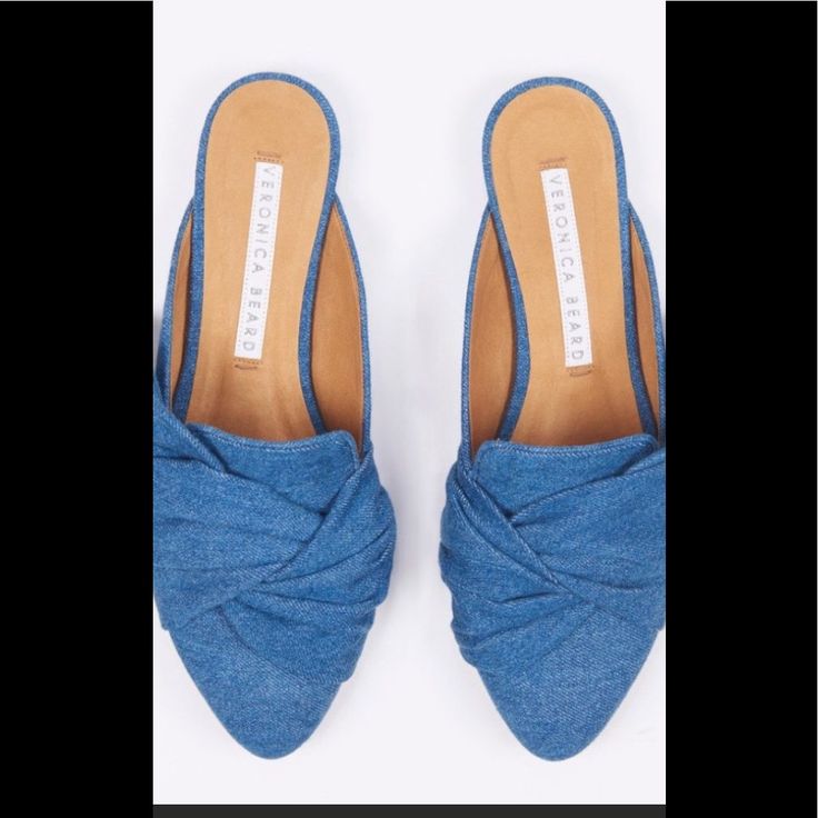 Cute Vernica Beard Mules And 6 1/2 . Jean Fabric . Cute And Different. New Without Box Blue Closed Toe Flats For Spring, Casual Blue Slip-on Mules, Casual Blue Flat-heel Mules, Trendy Blue Slip-on Mules, Casual Blue Mules With Flat Heel, Blue Pointed Toe Flats For Summer, Casual Blue Flat Mules, Trendy Blue Round Toe Mules, Blue Slip-on Synthetic Flats