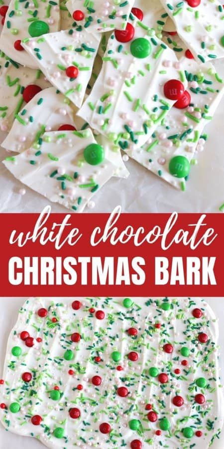 white chocolate christmas bark with green and red sprinkles