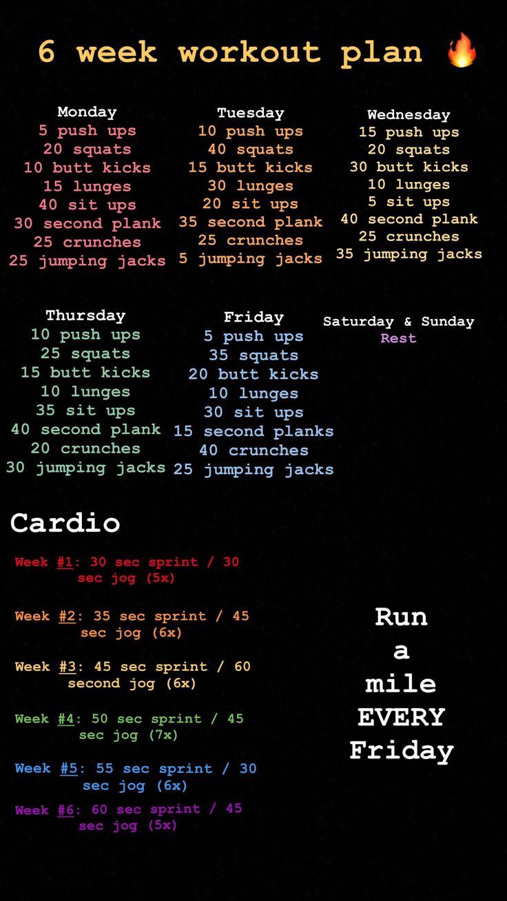 the 6 week workout plan is displayed on a black background