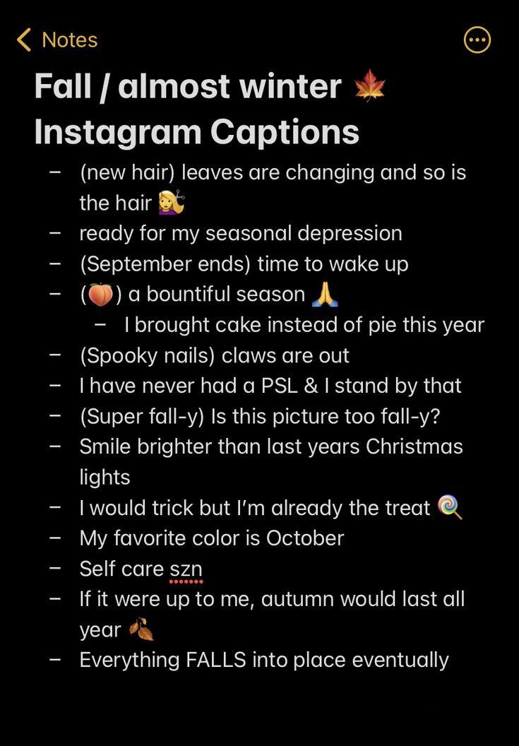 an instagram caption with the text fall / almost winter instagram captions