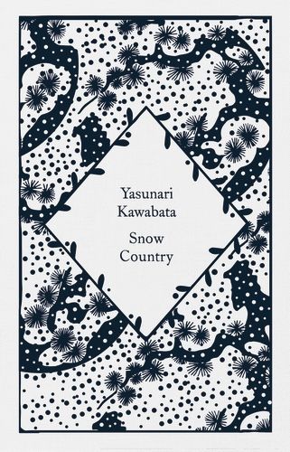 the cover to yasunar kawabata's snow country, written in black and white