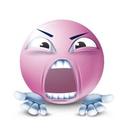 a pink ball with its mouth open and hands on it's sides, making an angry face