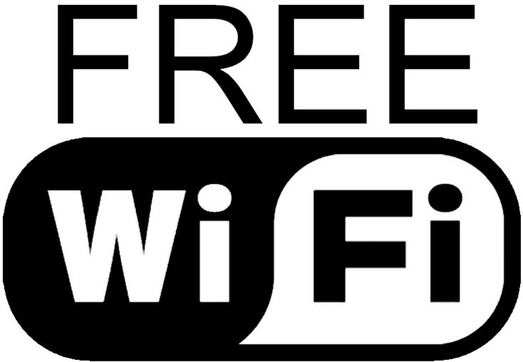 the free wifi logo is shown in black and white