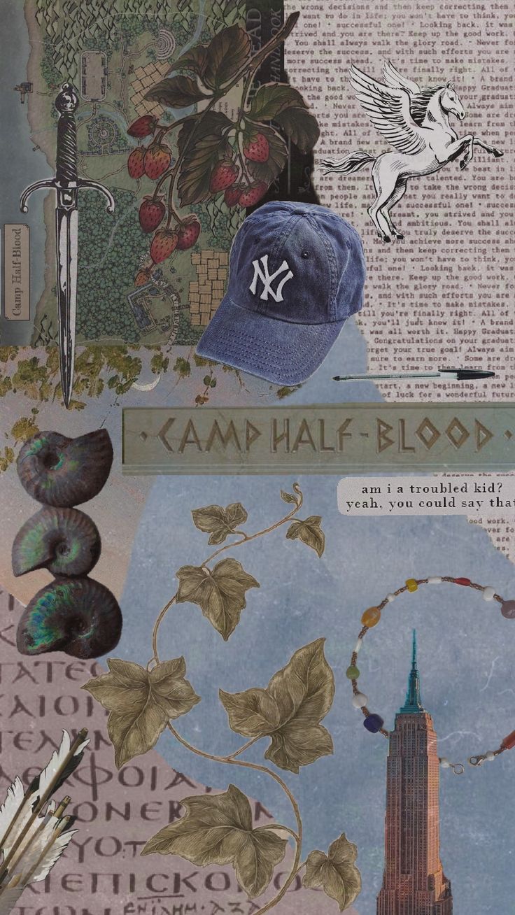 the collage is made up of many different things including hats, flowers and letters