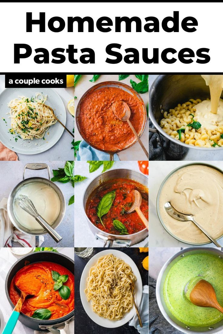 homemade pasta sauces collage with text overlay