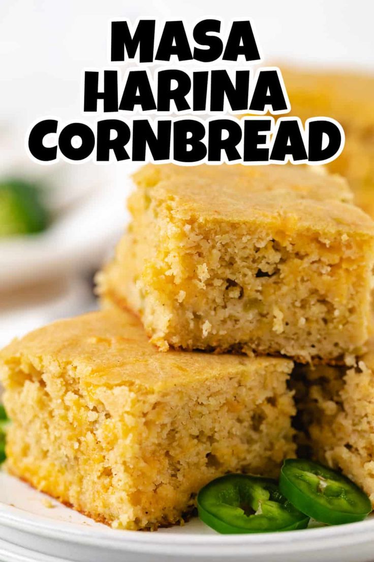 three cornbreads stacked on top of each other with the words masa harna cornbread above them