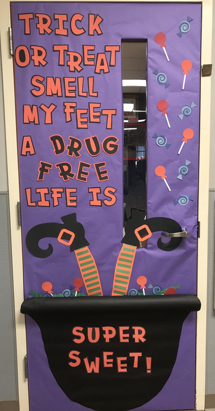 a door decorated to look like a trick or treat