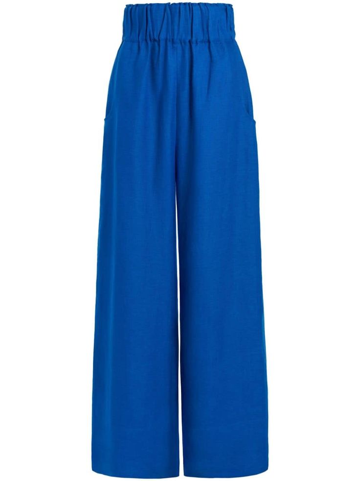 royal blue organic linen pull-on style elasticated waistband two rounded pockets to the sides high-waisted wide leg Yoko London, Summer Pants, Organic Linens, Exclusive Fashion, Lady Dior, High Waisted Pants, Jacket Tops, Bottoms Pants, All Fashion