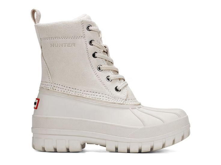 HUNTER Sussex Waterproof Duck Boot - Free Shipping | DSW Duck Boots With Scrubs, Saltwater Duck Boots Outfits, Duck Boots White, Boots For Women Duck, Winter Duck Boots, Converse New, Koolaburra By Ugg, Womens Reebok, Slouched Boots