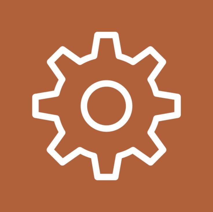 a white gearwheel icon on an orange background